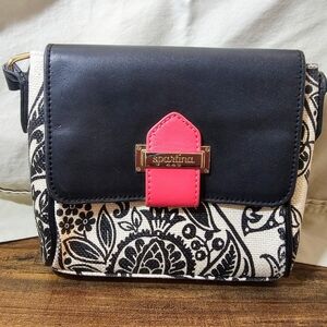 Spartina 449 Black and Pink Crossbody Bag with Floral Design